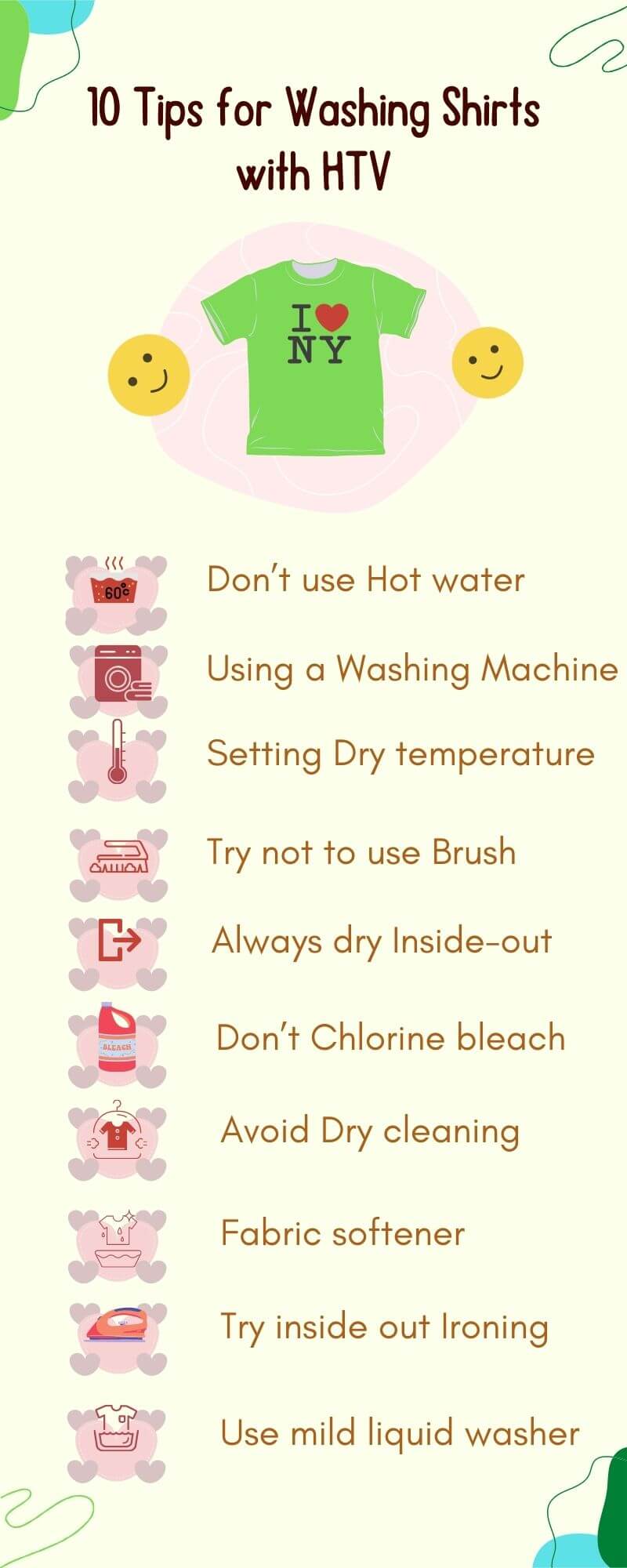 Infographics of 10 Tips for Washing Shirts with HTV